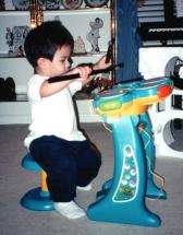 Xmas 2001, his new drum set - click for larger picture